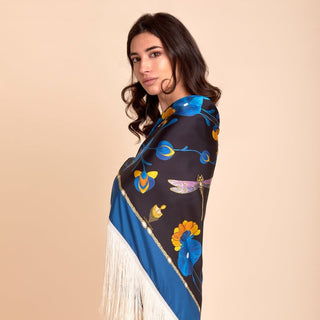 Mantón Nenúfares Azulón | Mantón de Manila Hecho a Mano | Altermanila - Altermanila