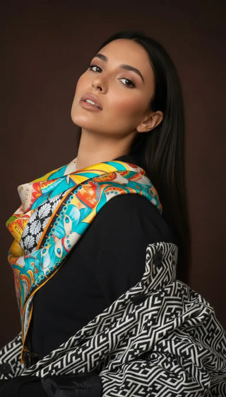 Pañuelo Papillón Turquesa 100x100