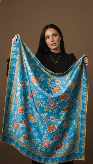 Pañuelo Peonías Azul 100x100