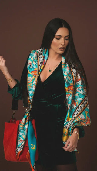 Pañuelo Papillón Turquesa 100x100