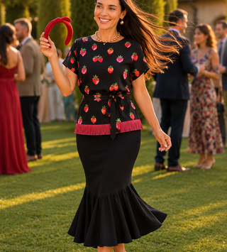Blusa Seda Fresas Negro