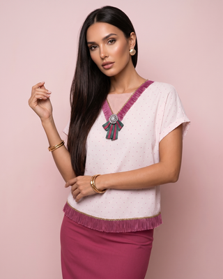 Blusa Seda Lunares Fresa
