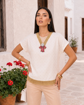 Blusa Seda Lunares Oro