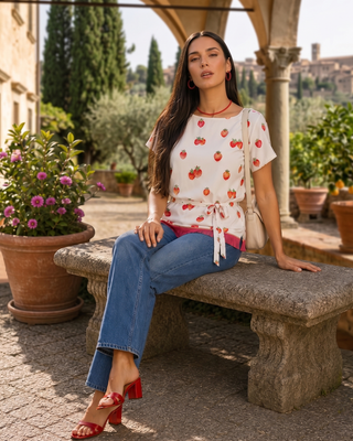 Blusa Seda Fresas Blanco