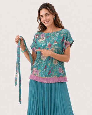 Blusa Seda Petirrojo Turquesa
