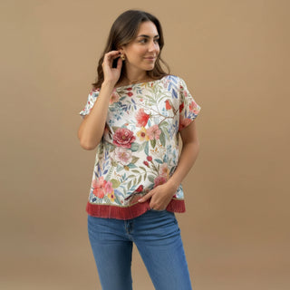 Blusa Seda Petirrojo Blanco