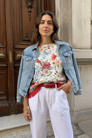Blusa Seda Petirrojo Blanco