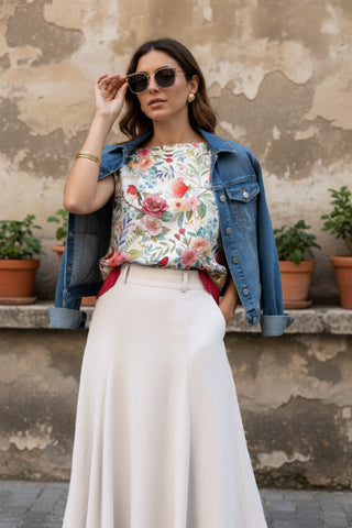Blusa Seda Petirrojo Blanco