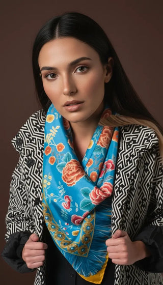 Pañuelo Peonías Azul 100x100