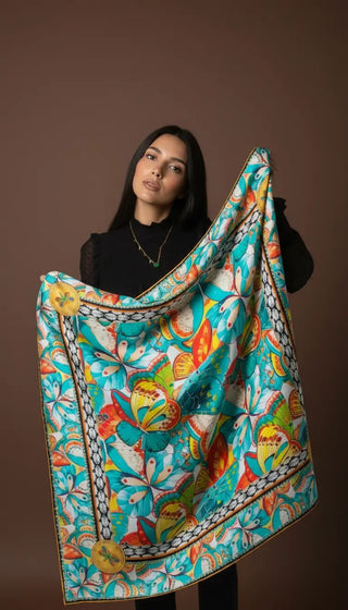 Pañuelo Papillón Turquesa 100x100