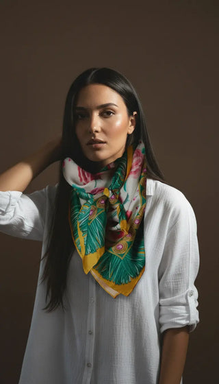 Pañuelo Peonías Verde 100x100