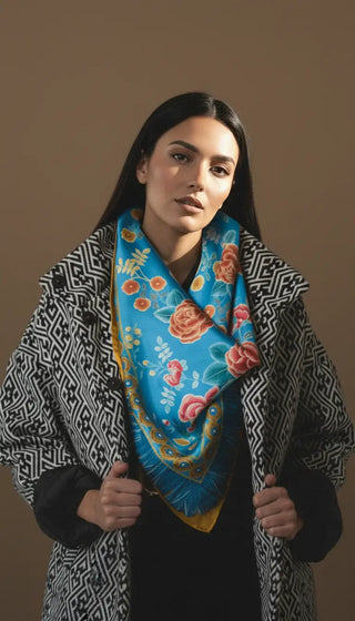 Pañuelo Peonías Azul 100x100