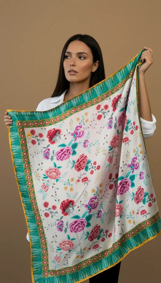 Pañuelo Peonías Verde 100x100